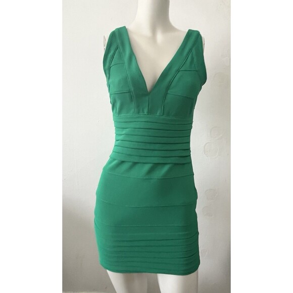 Y2K Tobi Green V Neck Bandage polyester stretch curve hugging Bodycon Dress M - Picture 1 of 11